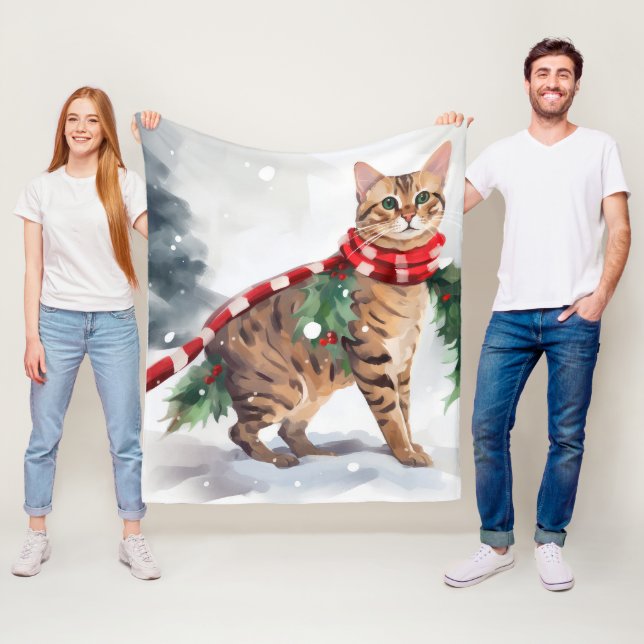 Bengalische Katze zu Schnee Weihnachten Fleecedecke (Beispiel)