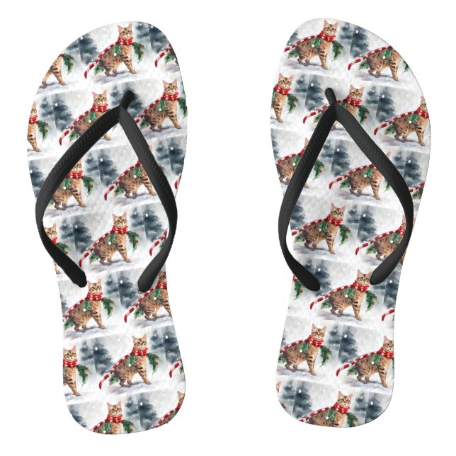 Bengalische Katze zu Schnee Weihnachten Flip Flops (Fußbett)