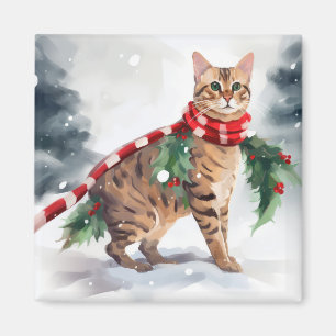 Bengalische Katze zu Schnee Weihnachten Magnet