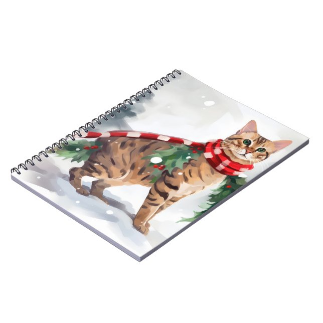 Bengalische Katze zu Schnee Weihnachten Notizblock (Linke Seite)