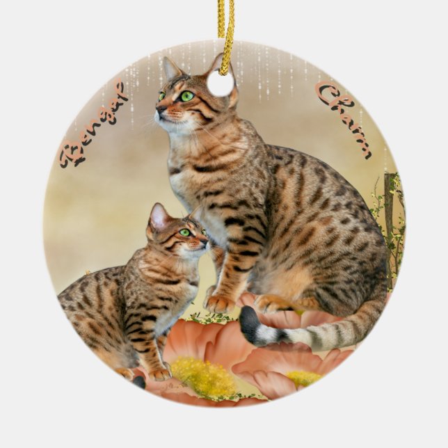 Bengalische Katzen-Verzierungen Keramikornament (Vorne)
