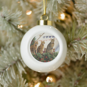 Bengalische Katzen Weihnachtsreise: Feierabend Keramik Kugel-Ornament