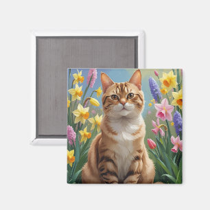 Bengalische Katzenfrühlingsblumen Malerei Magnet
