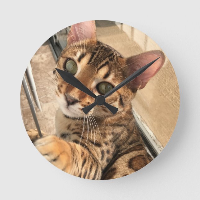 Bengalische Katzenuhr Runde Wanduhr (Vorderseite)