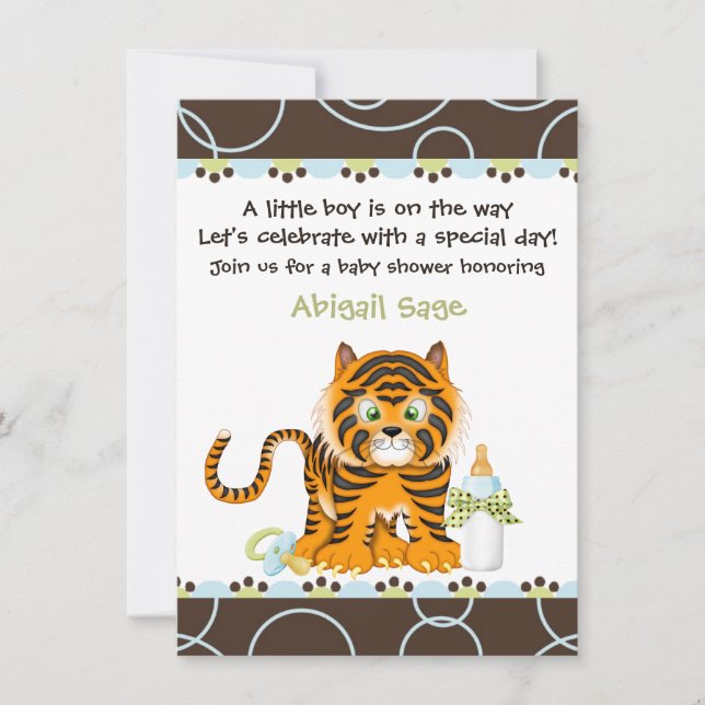 Bengalische Tiger Baby Dusche Einladung für Jungen (Vorderseite)
