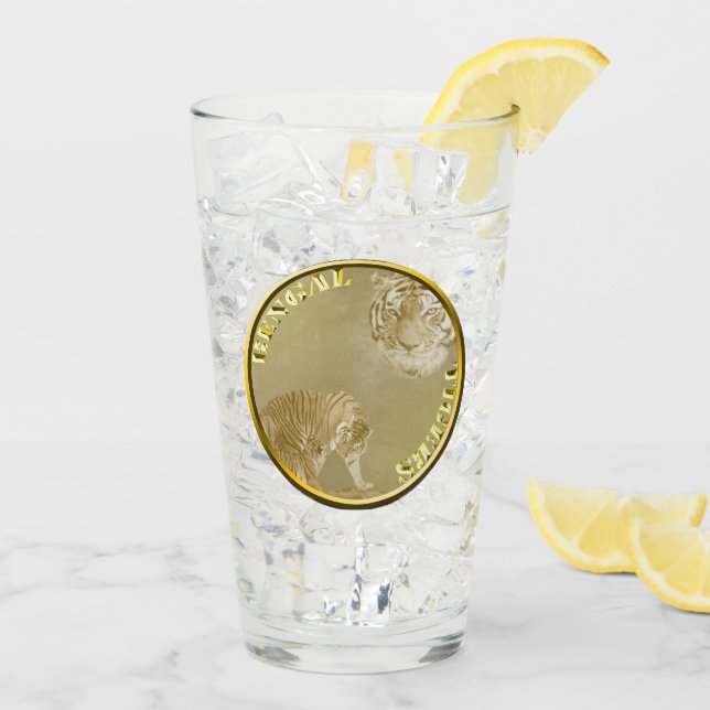 Bengalische Tiger Goldmünze, Glastumbler Glas (Rückseite Ice)
