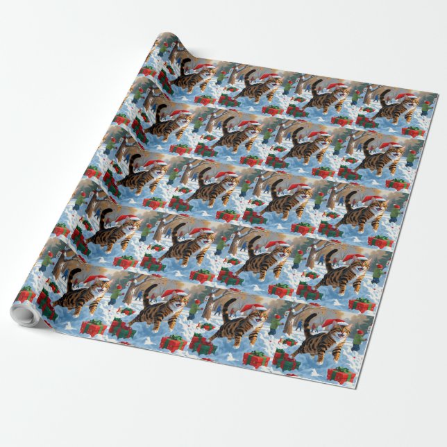 Bengalische Weihnachtsfeiertage Schneeszene Geschenkpapier (Ungerollt)