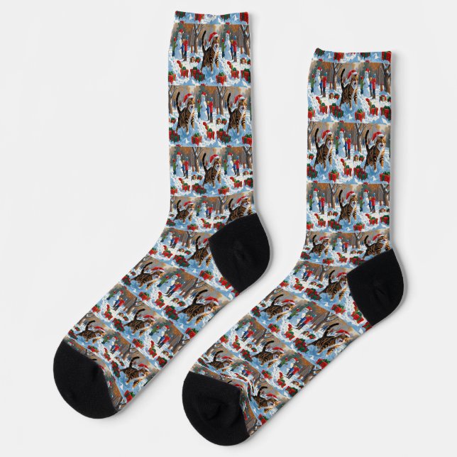 Bengalische Weihnachtsfeiertage Schneeszene Socken (Linkes Detail)