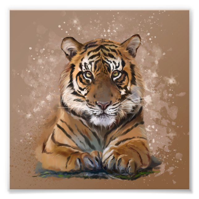 Bengalischer Tiger. Aquarell gezeichnet im Grunge- Fotodruck (Vorne)