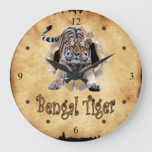 Bengalischer Tiger bricht durch Papiertaschenzange Große Wanduhr