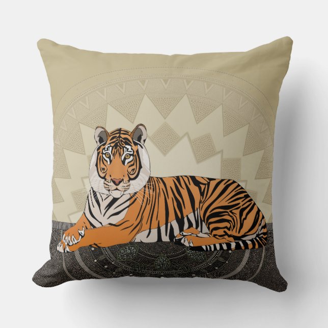 bengalischer Tiger-Mandala-Bambus Kissen (Vorderseite)