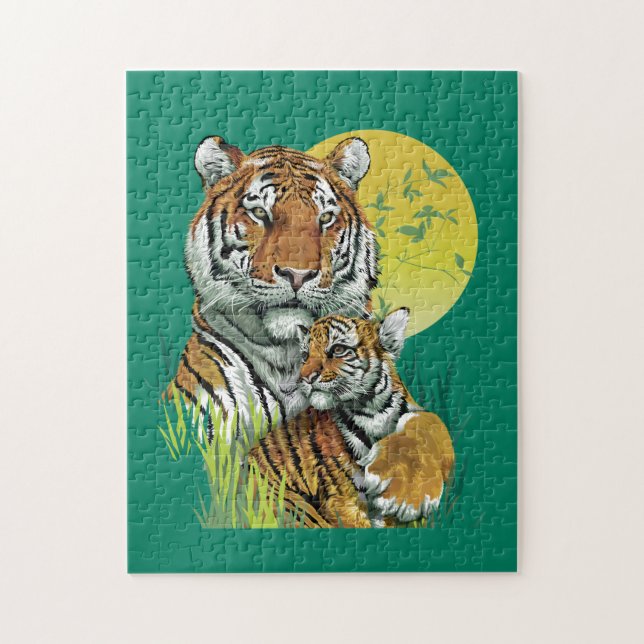 Bengalischer Tiger mit Baby-Jigsaw-Puzzle (Vertikal)
