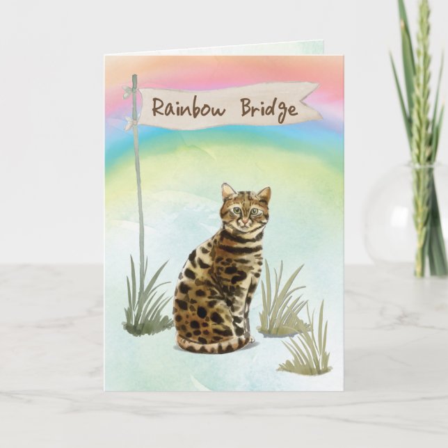 Bengalisches Cat Pet Beileid über Regenbogenbrücke Karte (Vorderseite)