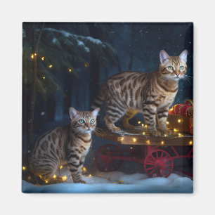 Bengalisches Cat Snowy Sleigh Ride Weihnachtsdekor Magnet