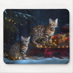 Bengalisches Cat Snowy Sleigh Ride Weihnachtsdekor Mousepad