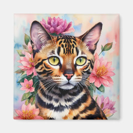 Bengalisches Cat Watercolor Blumenmuseum Magnet