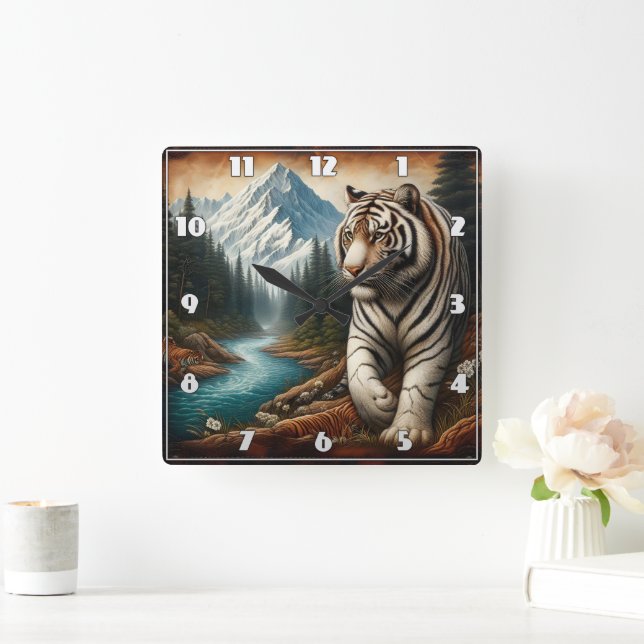 Bengalisches Tiger Wandern am Berg Quadratische Wanduhr (Zuhause)
