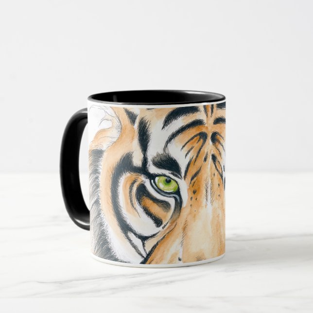 Bengalisches Tiger Wasserfarbe Kunst Tasse (Vorderseite Links)