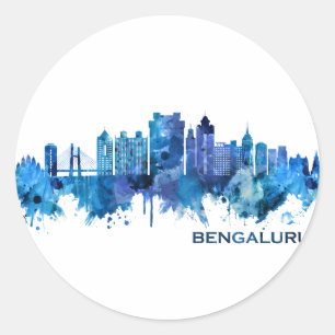 Bengaluru Karnataka Skyline Blue Runder Aufkleber