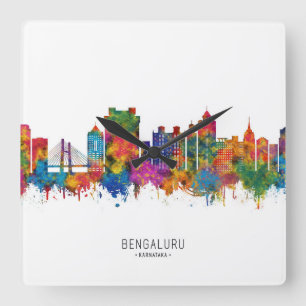 Bengaluru Karnataka Skyline Quadratische Wanduhr