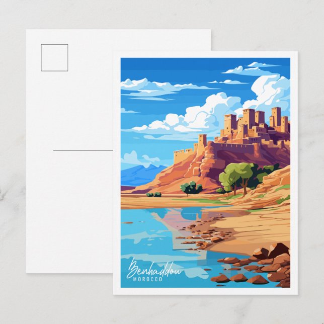 Benhaddau Marokko Vintage Illustration Postkarte (Vorne/Hinten)