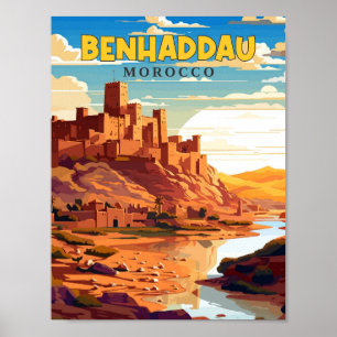 Benhaddau Marokko Vintage-Reiseillustration Poster