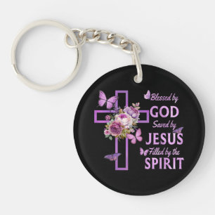 Béni par Dieu sauvé par Jésus Croix Florale pourpr