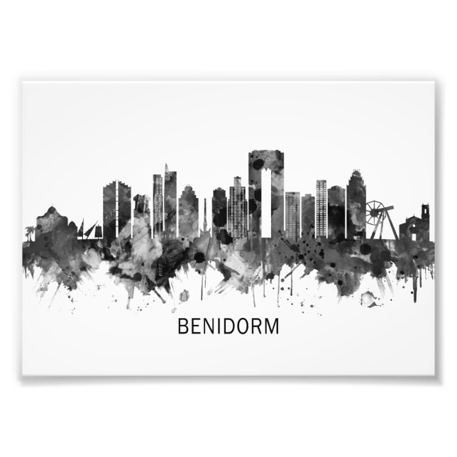 Benidorm Spain Skyline BW Fotodruck (Vorne)