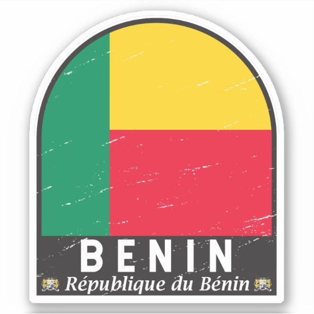 Benin Flag Emblem gestört Vintag Aufkleber (Vorderseite)