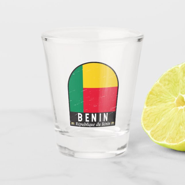 Benin Flag Emblem gestört Vintag Schnapsglas (Vorderseite)