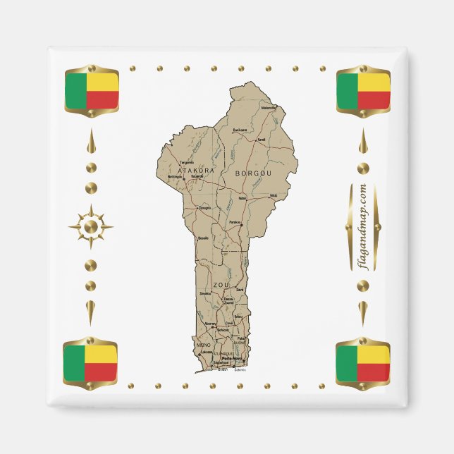 Benin Map + Flags Magnet (Vorne)