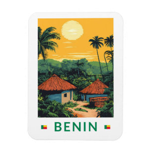 Benin Sunset Illustration Travel Art Vintag Magnet