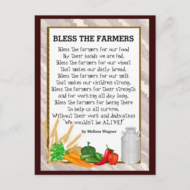 Bénissez la carte postale de poème des agriculteur (Devant)