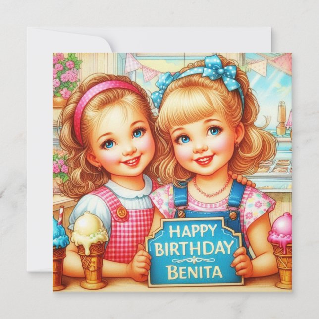 BENITA ~ Carte d'anniversaire ~ 2 filles douces ~ (Devant)