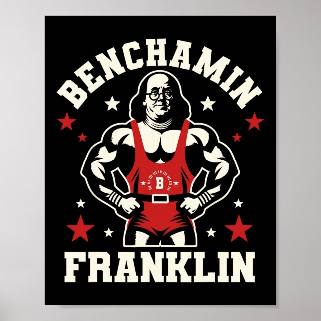Benjamin Benchamin Franklin Bench Press Bodybuildi Poster (Vorne)