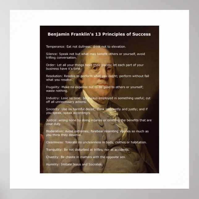 Benjamin Franklin 13 Erfolgsgrundsätze Poster (Vorne)