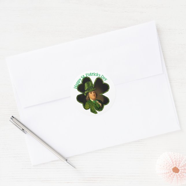 Benjamin Franklin Clover St Patrick's Day Runder Aufkleber (Umschlag)