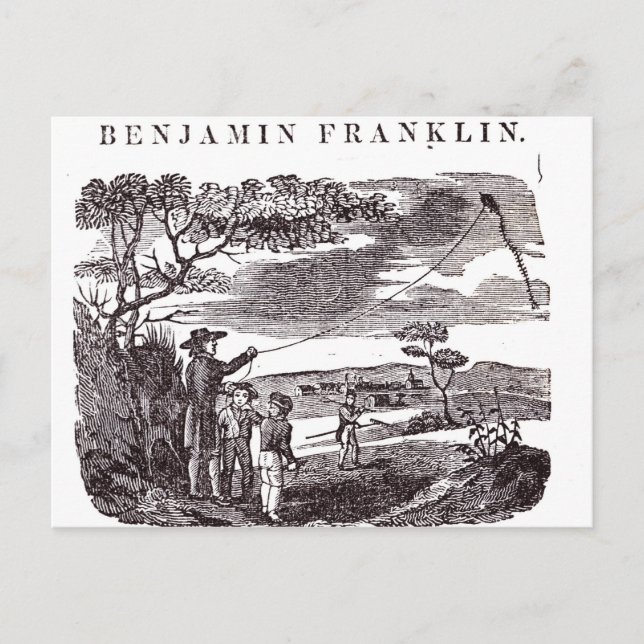 Benjamin Franklin führt sein Kite-Experiment durch Postkarte (Vorderseite)