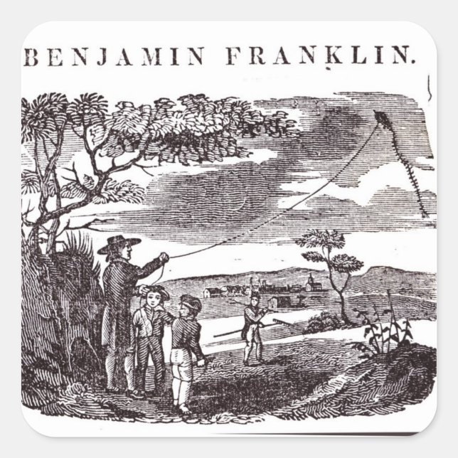 Benjamin Franklin führt sein Kite-Experiment durch Quadratischer Aufkleber (Vorderseite)