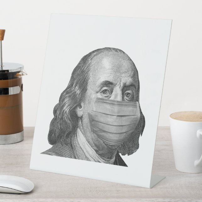 Benjamin Franklin in Maske Sockelschild (In Situ)