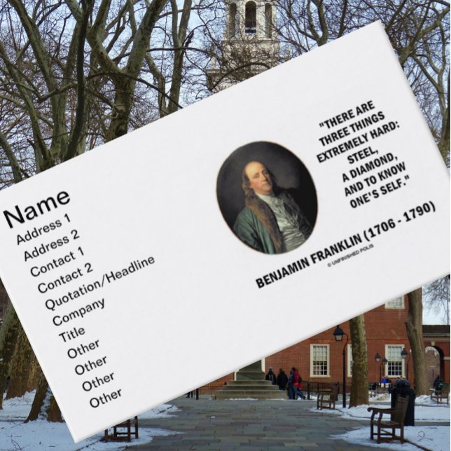 Benjamin Franklin Three Dinge Extrem Hard Visitenkarte (Let your wry historical side shine with this Benjamin Franklin quote at your next introduction!)