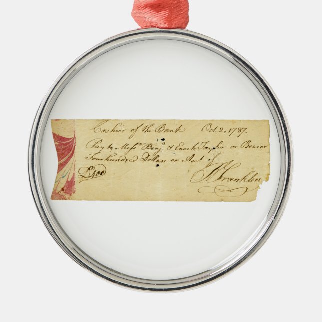 Benjamin Franklin unterzeichnete Karo am 2. Ornament Aus Metall (Vorne)