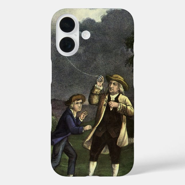 Benjamin Franklins Blitz mit dem Drachenexperiment iPhone 16 Hülle (Rückseite)
