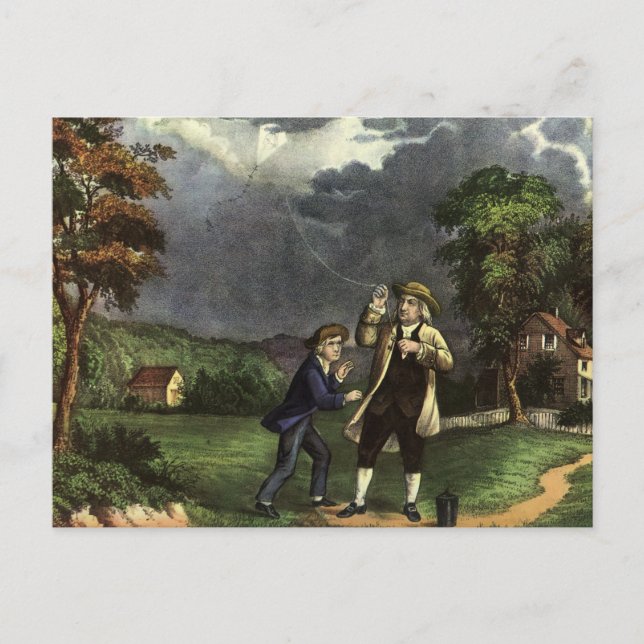 Benjamin Franklins Blitz mit dem Drachenexperiment Postkarte (Vorderseite)