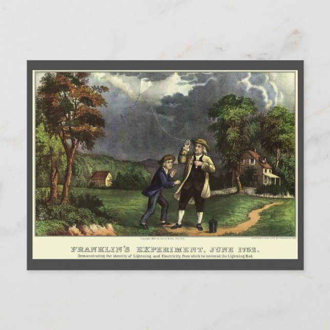 Benjamin Franklins Drachexperiment mit Blitz Postkarte (Vorderseite)