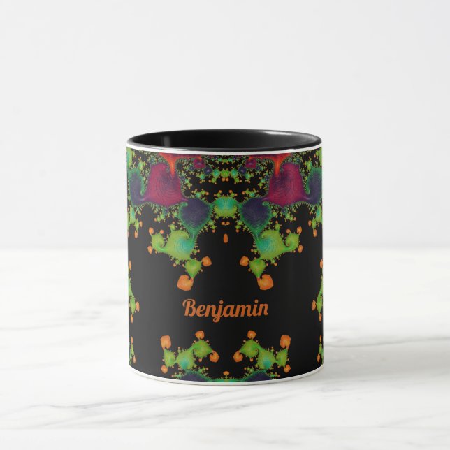 BENJAMIN ~ Schwarz-Grün-Orange-Rosa Tasse (Zentrum)