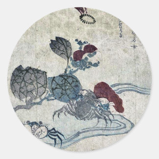 Benkei-Krabben und Kamelien von Katsushika, Taito Runder Aufkleber