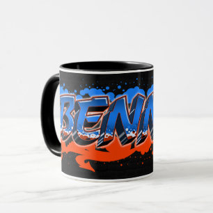 Bennet prénom Graffiti blue Tasse orange