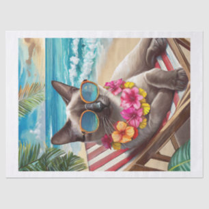 Bennigan sonnt sich, siamesische Strandkatze Seidenpapier