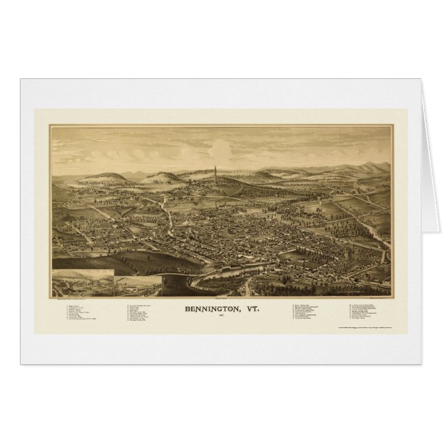 Bennington, panoramische Karte VT - 1887 (Vorderseite (Horizontal))